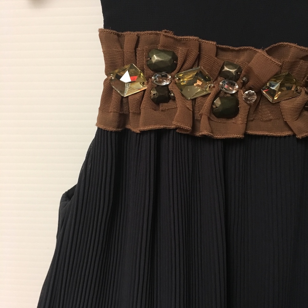 Anthro Navy Pleated Darling Shift Dress Rhinestone - Picture 4 of 5